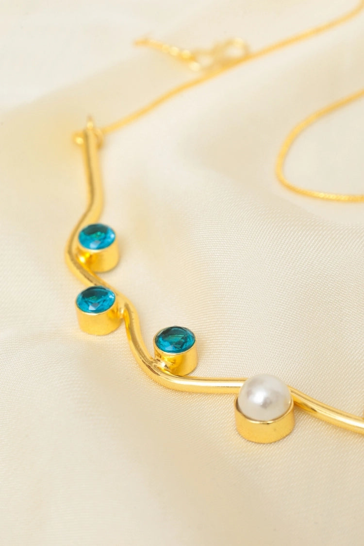 Picture of Zehnaz - Royal Blue Necklace Gold-Plated Wavy Statement Jewelry - Available at Raja Sahib