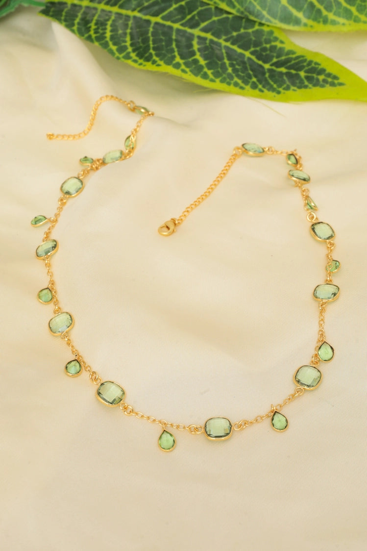 Picture of Zehnaz - Gold-Plated Verdant Grace Necklace with Green Crystals - Available at Raja Sahib