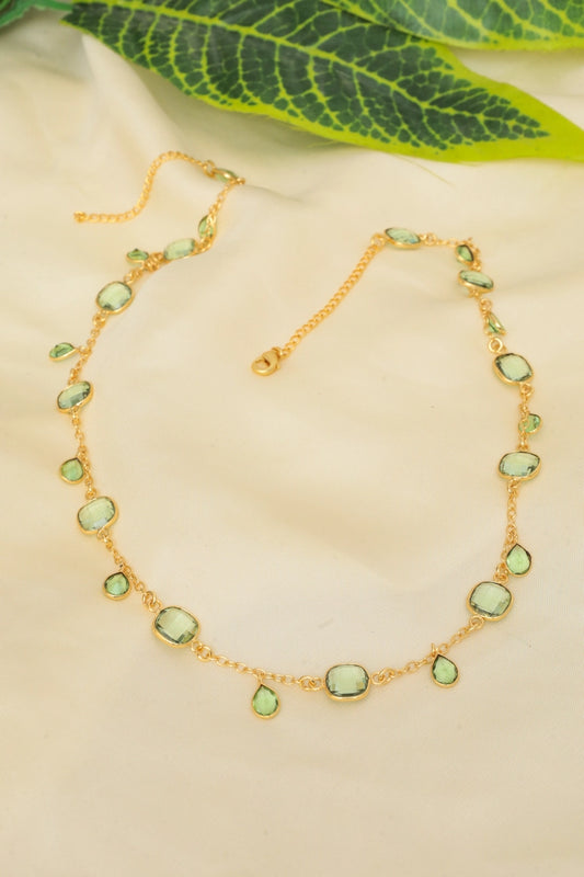 Picture of Zehnaz - Gold-Plated Verdant Grace Necklace with Green Crystals - Available at Raja Sahib