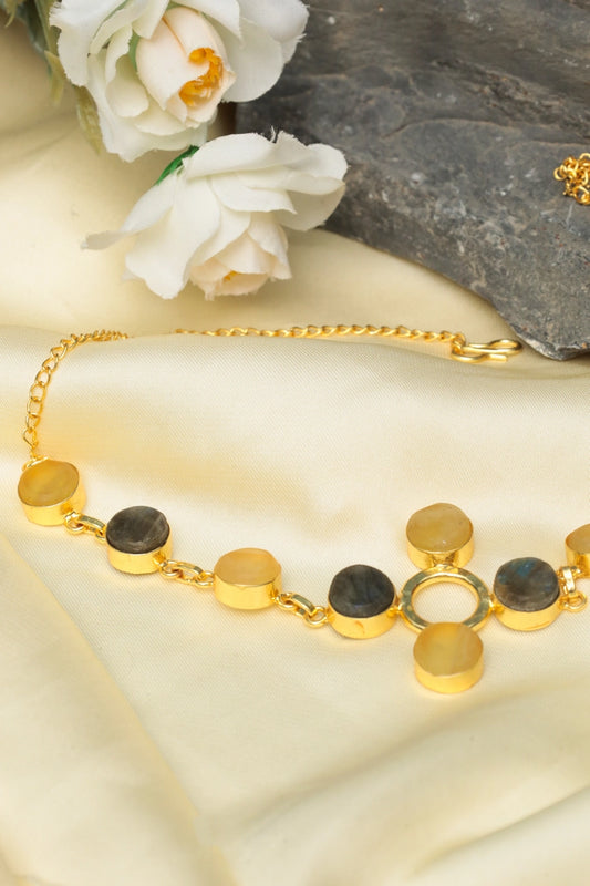 Picture of Zehnaz - Yellow & Grey Gold-Plated Choker Necklace - Available at Raja Sahib