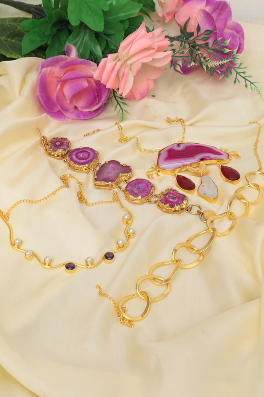 Picture of Zehnaz - Agate Amethyst Gold-Plated Boho Jewellery Set - Available at Raja Sahib