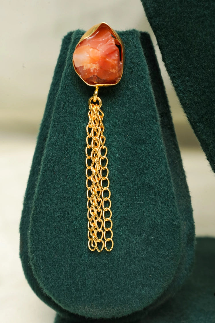 Picture of Zehnaz - Gold-Plated Raw Orange Stone Necklace & Earring Set Boho Style - Available at Raja Sahib