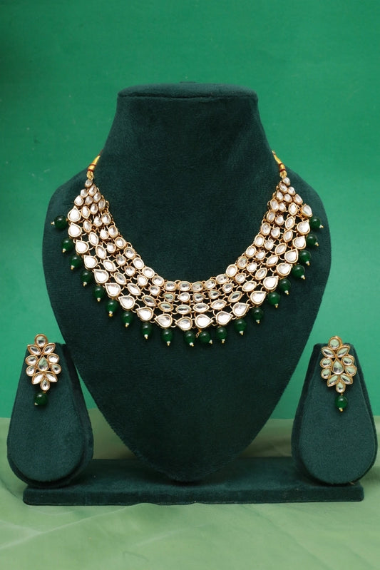 Picture of Zehnaz - Green Kundan Gold Plated Choker Necklace Set - Available at Raja Sahib