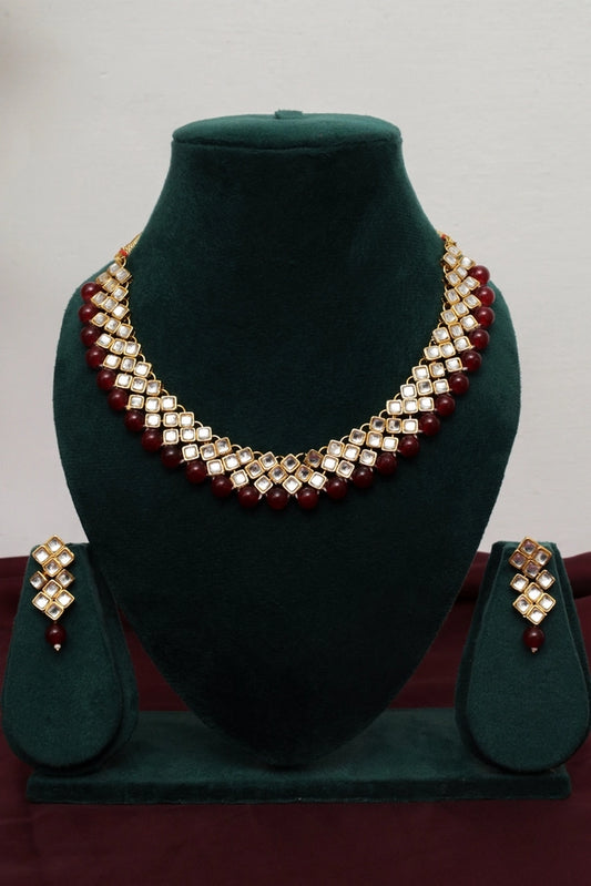 Picture of Zehnaz - Maroon Kundan Gold Plated Choker Necklace Set - Available at Raja Sahib