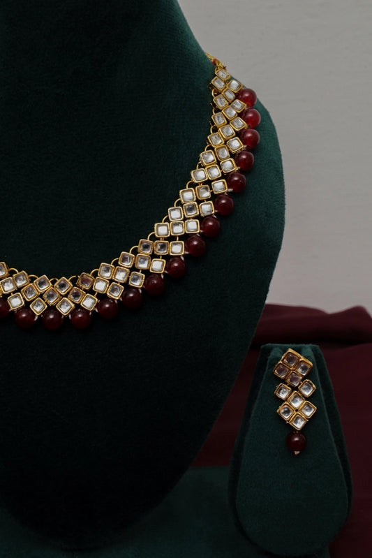 Picture of Zehnaz - Maroon Kundan Gold Plated Choker Necklace Set - Available at Raja Sahib