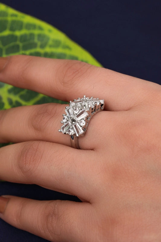 Picture of Zehnaz - Sterling Silver Navette Style CZ Cluster Cocktail Ring - Available at Raja Sahib