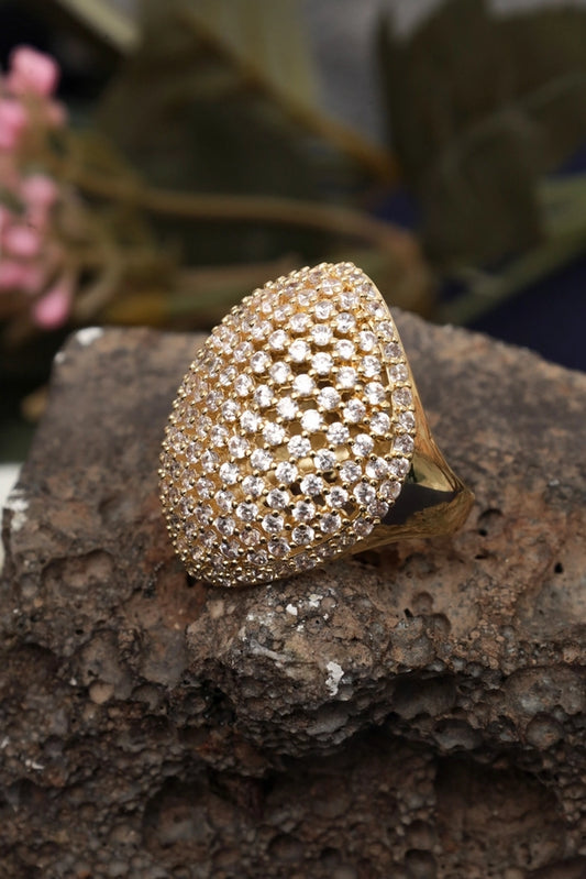 Picture of Zehnaz - Gold Plated Adjustable Dome Ring with Cubic Zirconia - Available at Raja Sahib