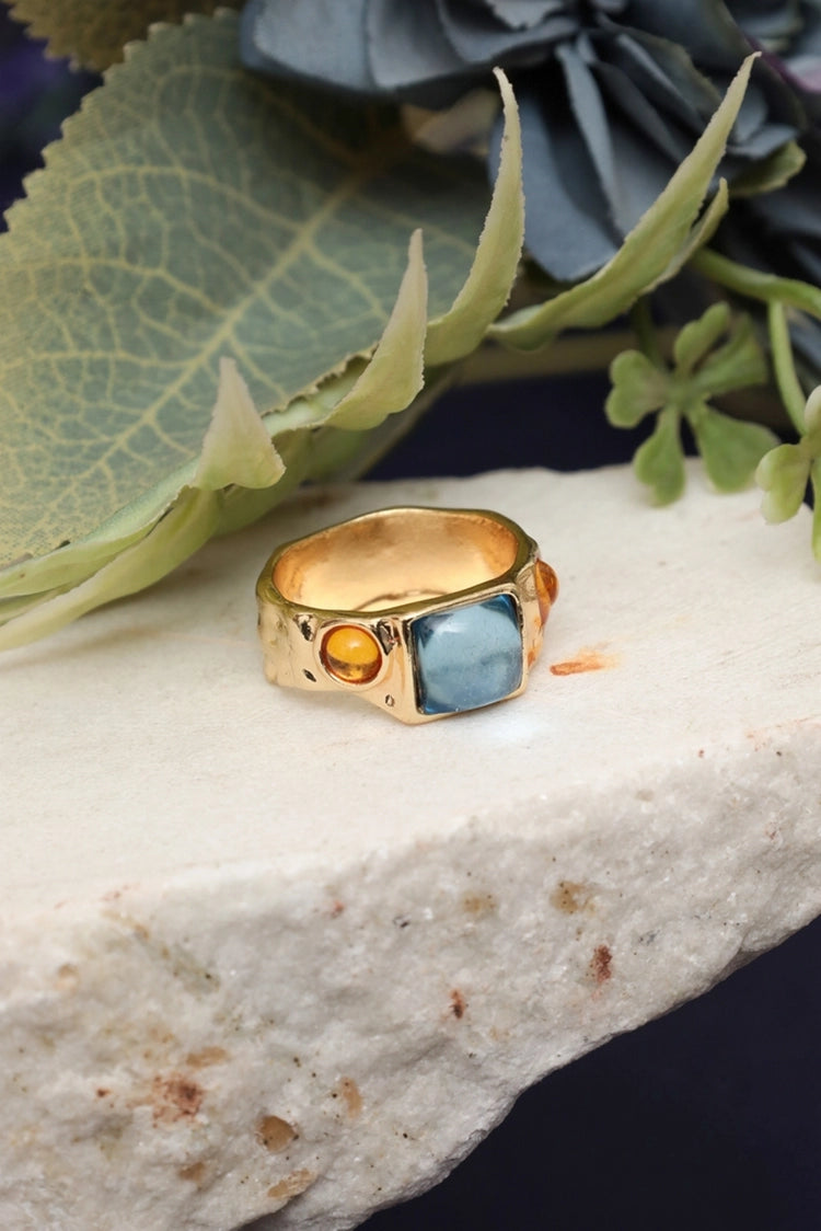 Picture of Zehnaz - Gold Plated Fashion Ring with Multi-Color Rhinestones - Available at Raja Sahib