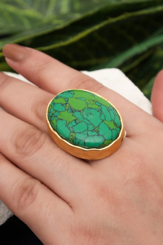 Picture of Zehnaz - Gold Plated Green Turquoise Statement Ring - Available at Raja Sahib