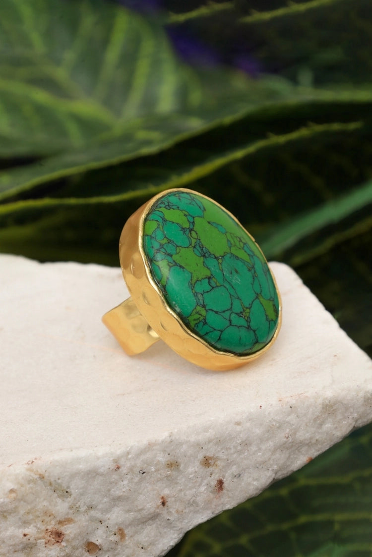 Picture of Zehnaz - Gold Plated Green Turquoise Statement Ring - Available at Raja Sahib