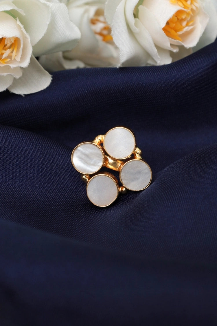 Picture of Zehnaz - Gold Plated Ring with White Oval Inlays - Available at Raja Sahib