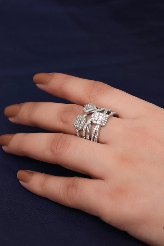 Picture of Zehnaz - Silver Plated Multi-Band Pave Ring with Interwoven Sparkling Bands - Available at Raja Sahib