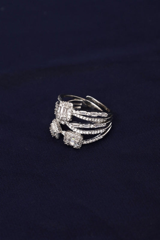 Picture of Zehnaz - Silver Plated Multi-Band Pave Ring with Interwoven Sparkling Bands - Available at Raja Sahib