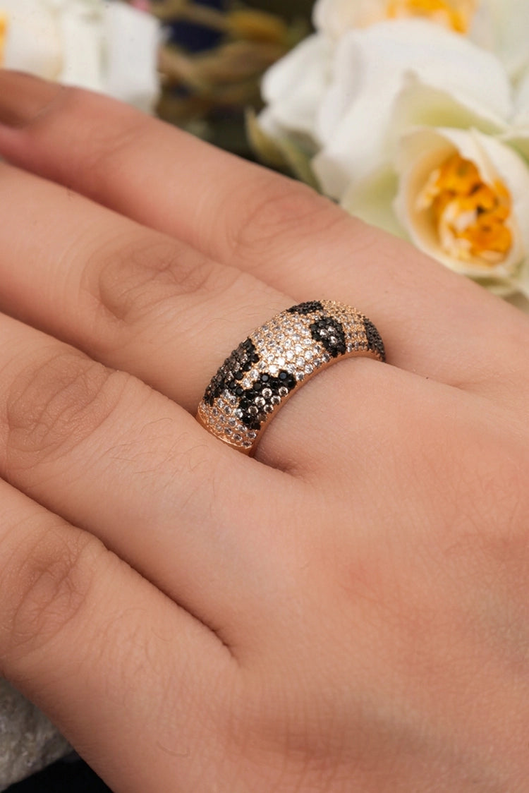 Picture of Zehnaz - Rose Gold Plated Leopard Print Open Cuff Ring with Pave Stones - Available at Raja Sahib