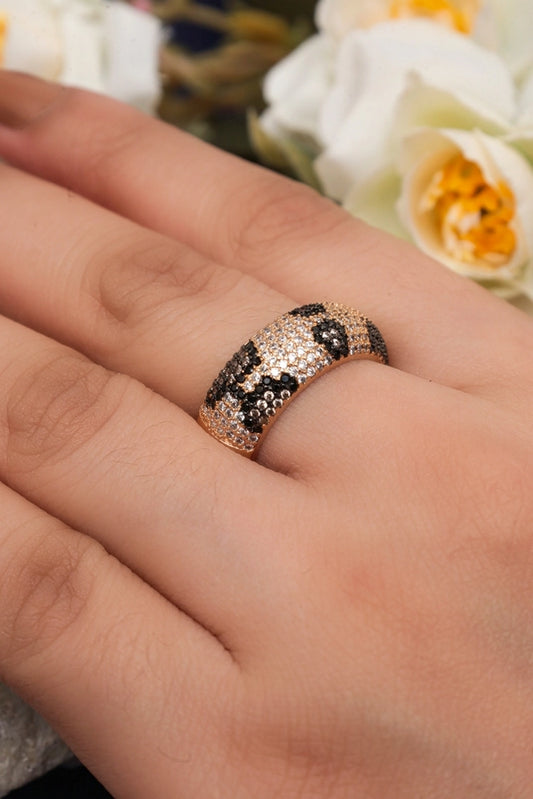 Picture of Zehnaz - Rose Gold Plated Leopard Print Open Cuff Ring with Pave Stones - Available at Raja Sahib