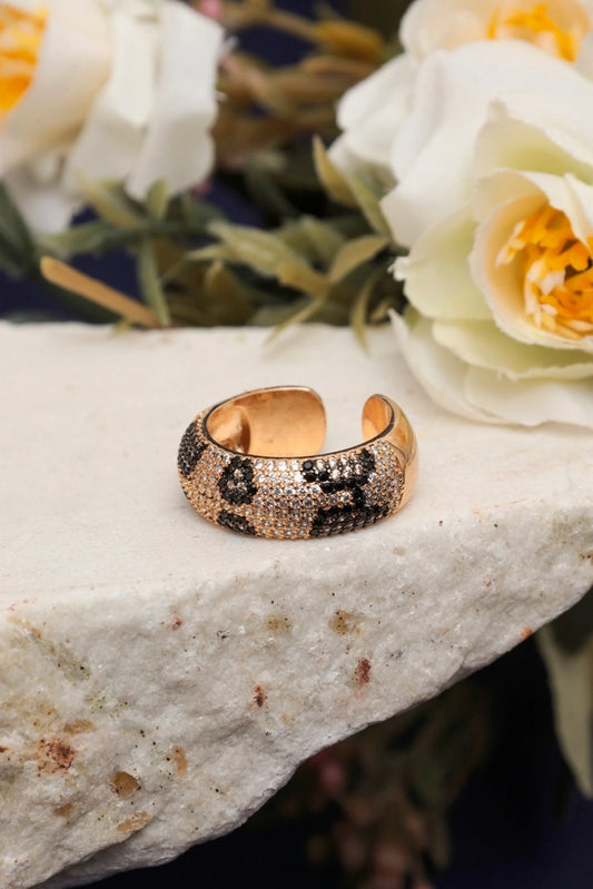 Picture of Zehnaz - Rose Gold Plated Leopard Print Open Cuff Ring with Pave Stones - Available at Raja Sahib