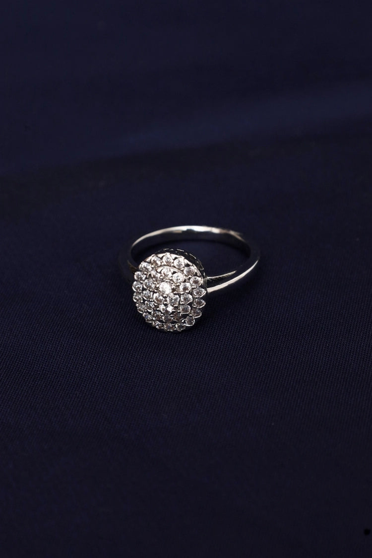 Picture of Zehnaz - White Gold Plated Zirconia Diamond Cluster Dome Ring - Available at Raja Sahib