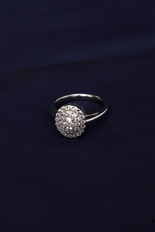 Picture of Zehnaz - White Gold Plated Zirconia Diamond Cluster Dome Ring - Available at Raja Sahib