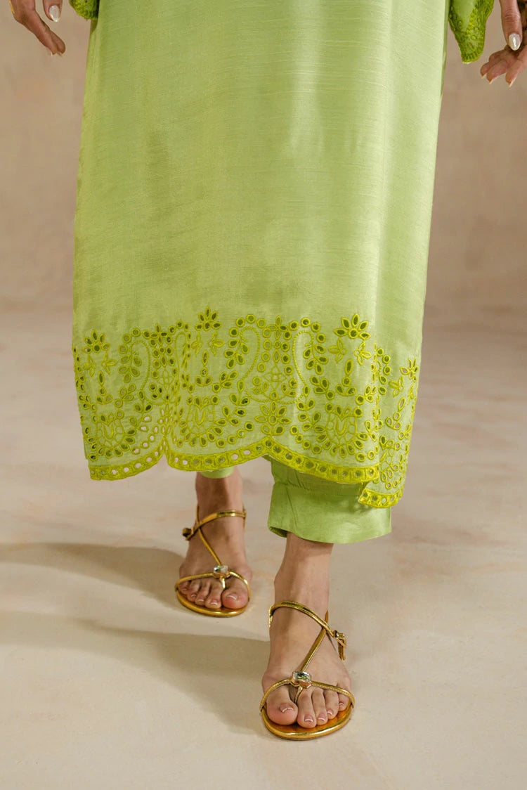 Picture of Zehnaz - Schiffli Embroidered Raw Silk Set - Raaenah - Available at Raja Sahib