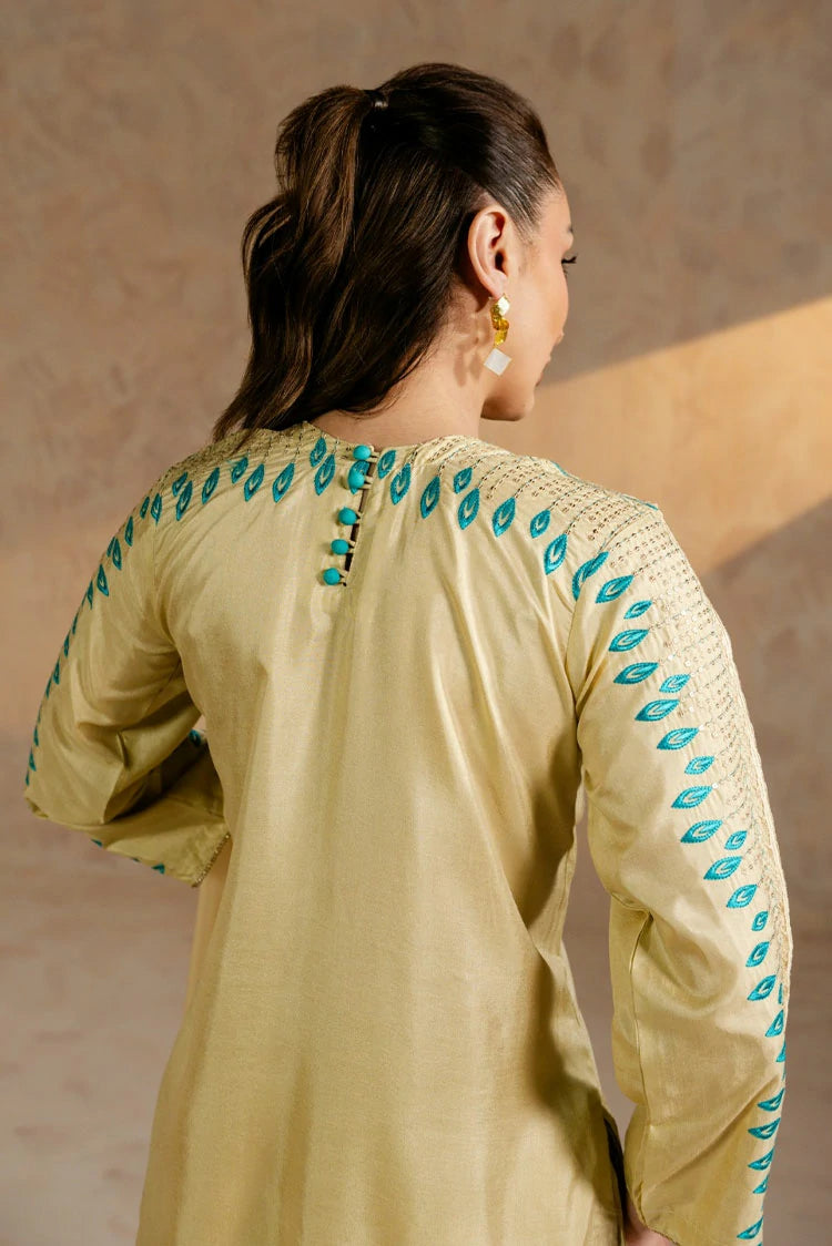 Picture of Zehnaz - Embroidered Raw Silk 3 Piece - Celeste - Available at Raja Sahib