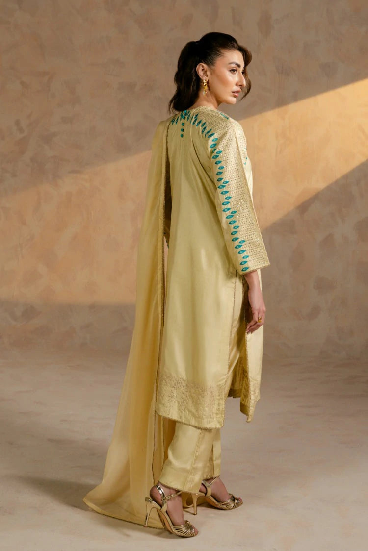 Picture of Zehnaz - Embroidered Raw Silk 3 Piece - Celeste - Available at Raja Sahib