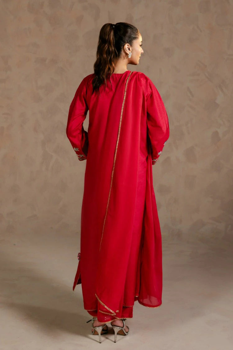 Picture of Zehnaz - Embroidered Russian Raw Silk - 3 Piece - Carmine - Available at Raja Sahib