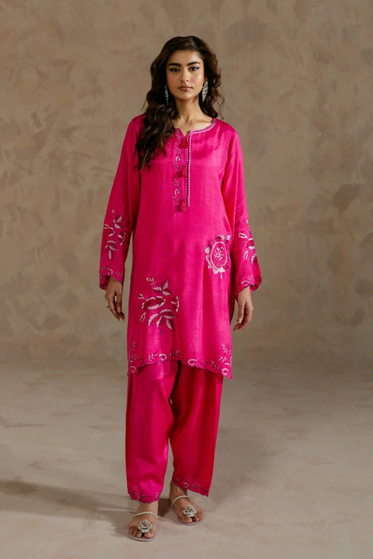 Picture of Zehnaz - Embroidered Raw Silk Short Shirt & Shalwar - Nura - Available at Raja Sahib