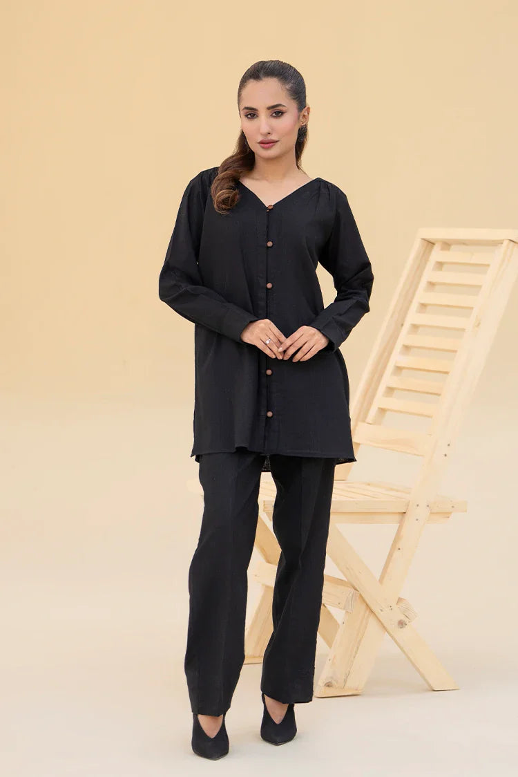 Picture of Zarlay - Khaddar Co-ord Set - Black - Available at Raja Sahib