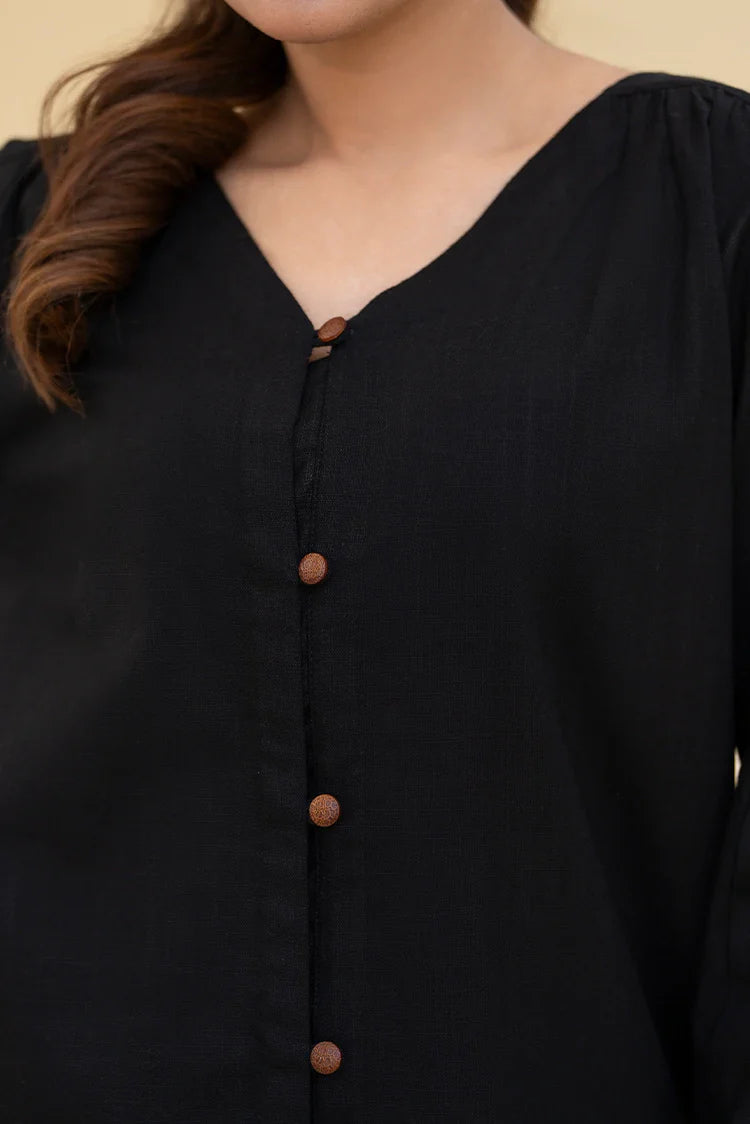 Picture of Zarlay - Khaddar Co-ord Set - Black - Available at Raja Sahib