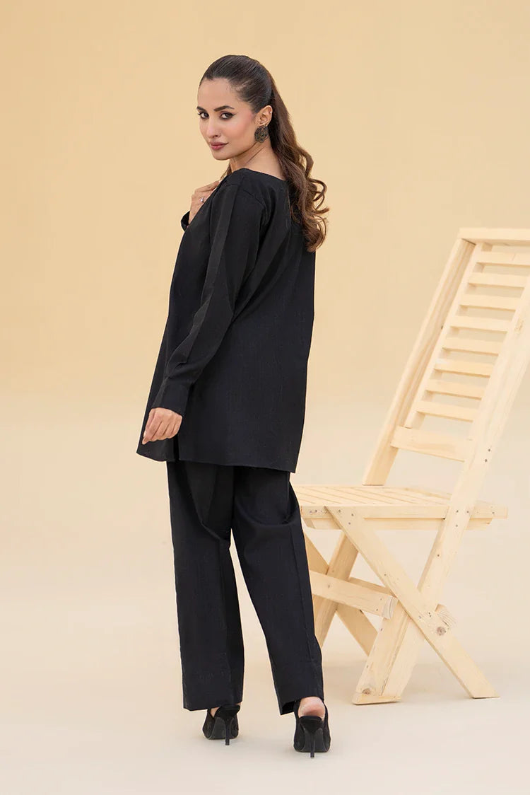 Picture of Zarlay - Khaddar Co-ord Set - Black - Available at Raja Sahib