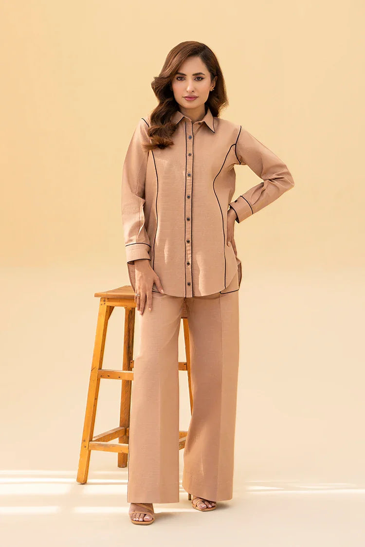 Picture of Zarlay - Khaddar Co-ord Set - Camel Toned - Available at Raja Sahib