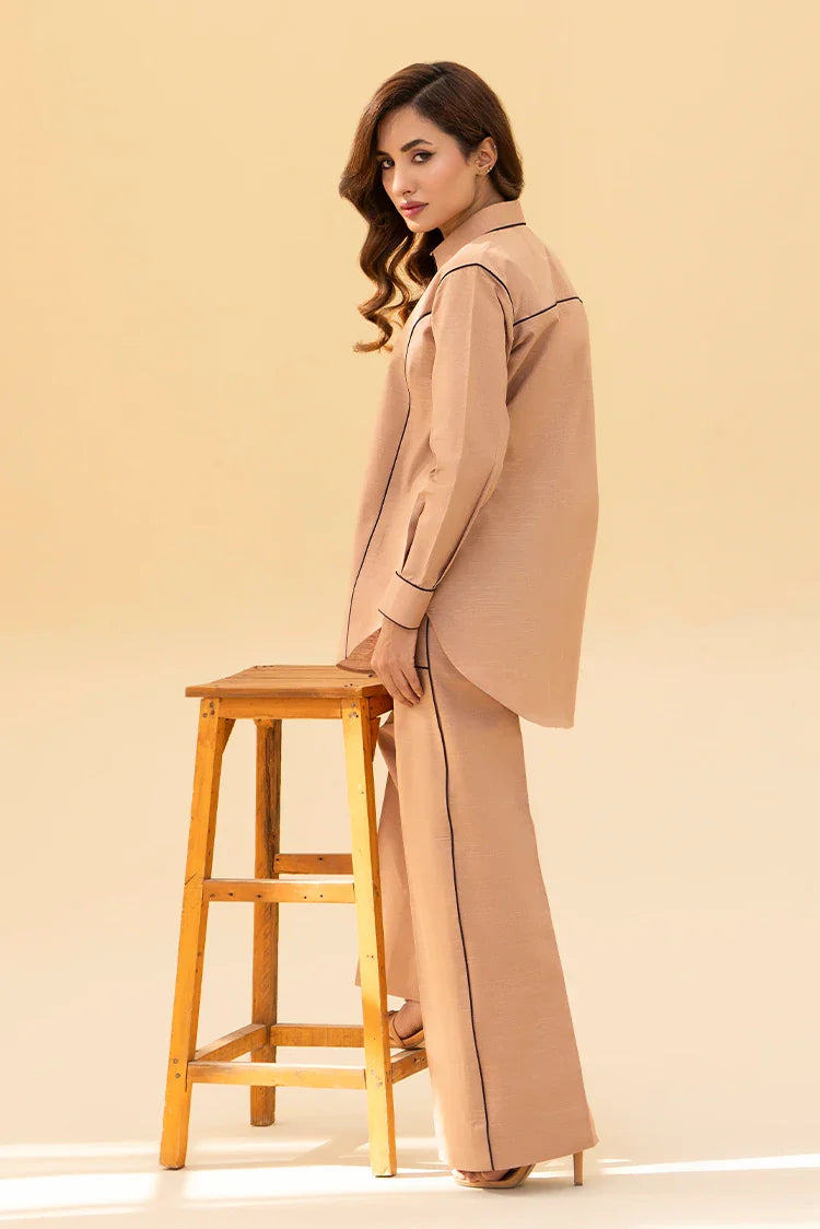 Picture of Zarlay - Khaddar Co-ord Set - Camel Toned - Available at Raja Sahib