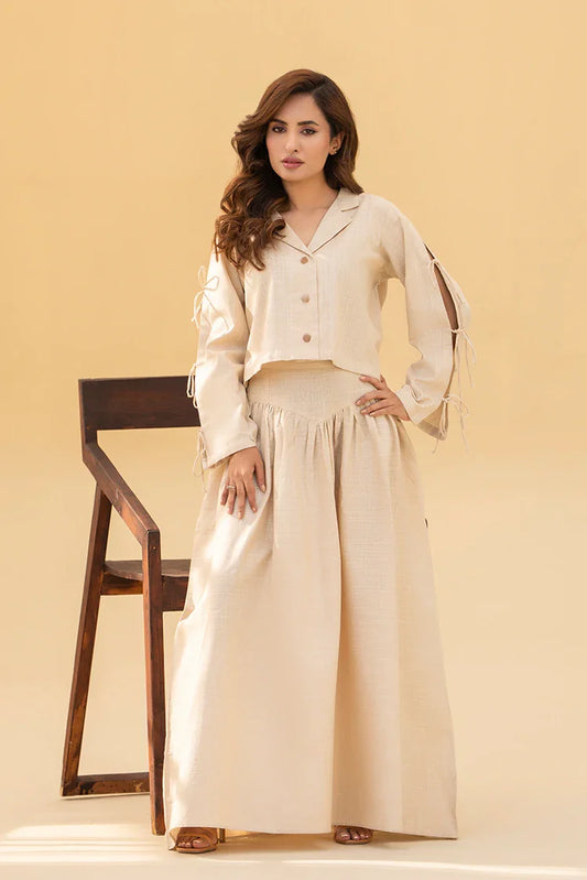 Picture of Zarlay - Khaddar Co-ord Set - Off White - Available at Raja Sahib