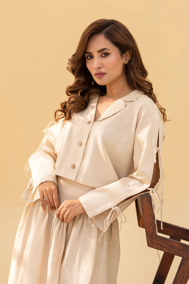 Picture of Zarlay - Khaddar Co-ord Set - Off White - Available at Raja Sahib