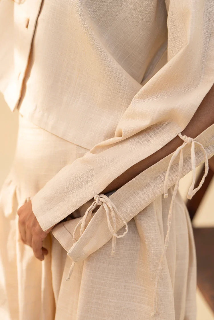 Picture of Zarlay - Khaddar Co-ord Set - Off White - Available at Raja Sahib