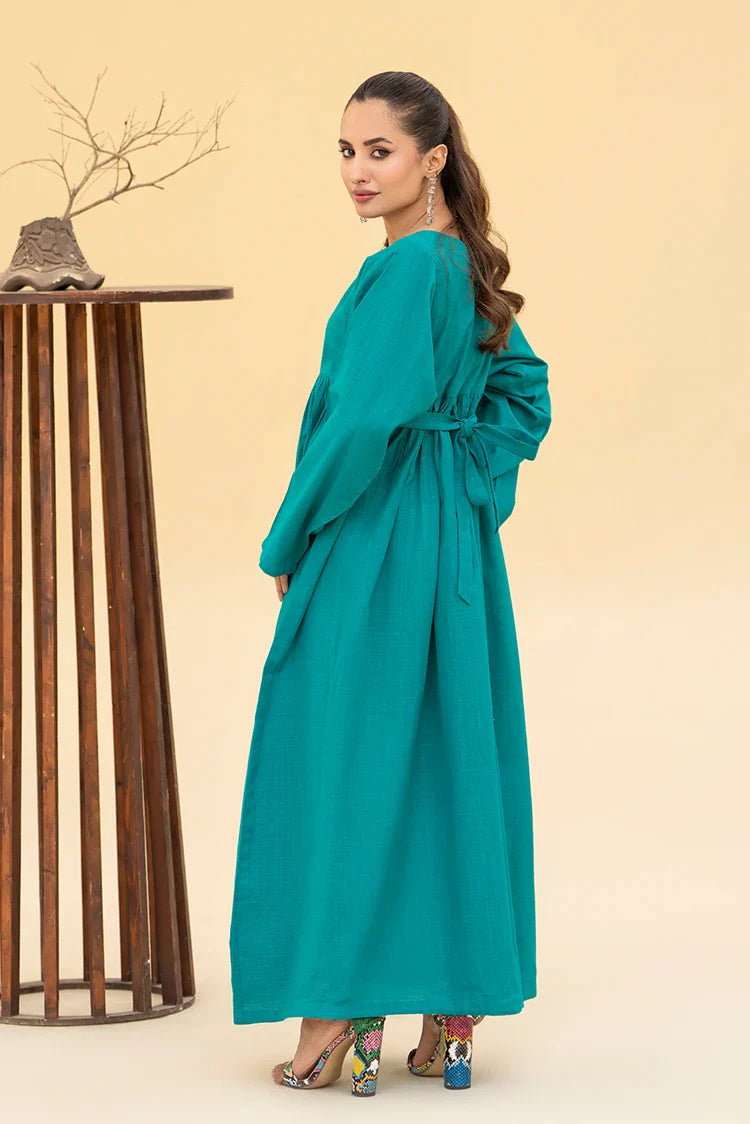 Picture of Zarlay - Khaddar Flowy Shirt Dress - Teal Green - Available at Raja Sahib