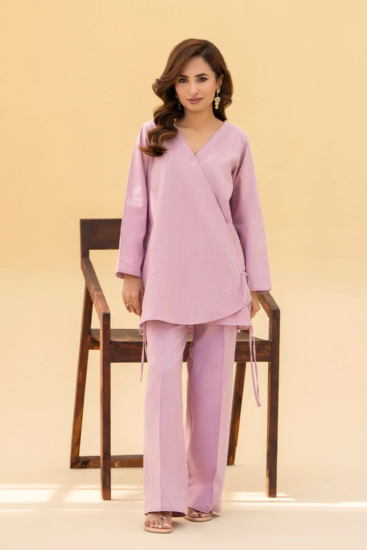 Picture of Zarlay - Khaddar Hanbok Tunic Co-ord Set - Lilac - Available at Raja Sahib