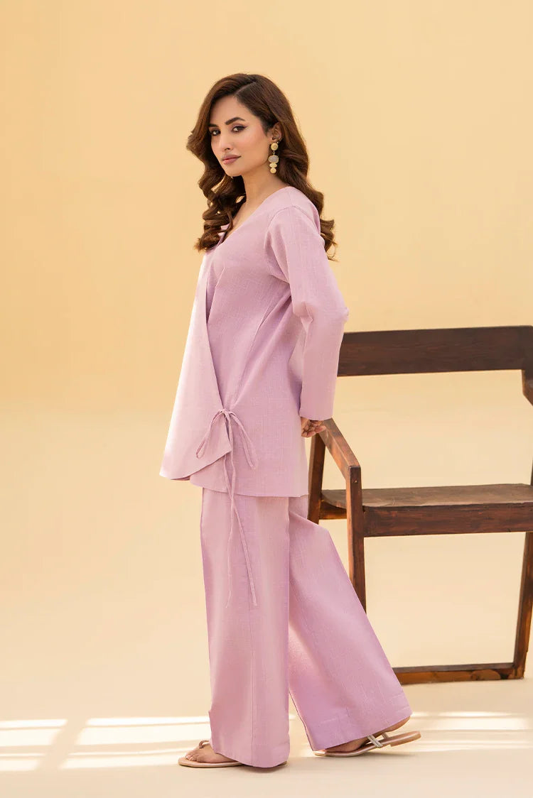 Picture of Zarlay - Khaddar Hanbok Tunic Co-ord Set - Lilac - Available at Raja Sahib