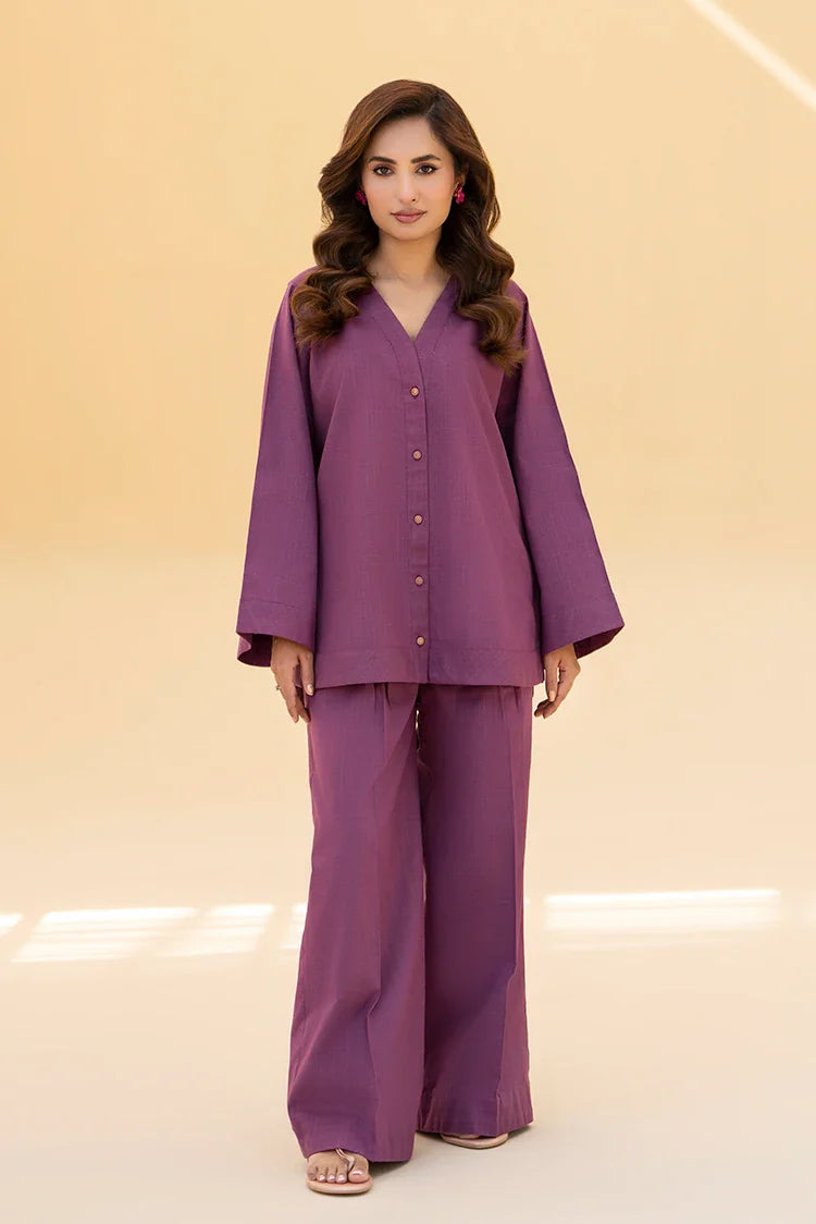 Picture of Zarlay - Khaddar Co-ord Set - Purple - Available at Raja Sahib