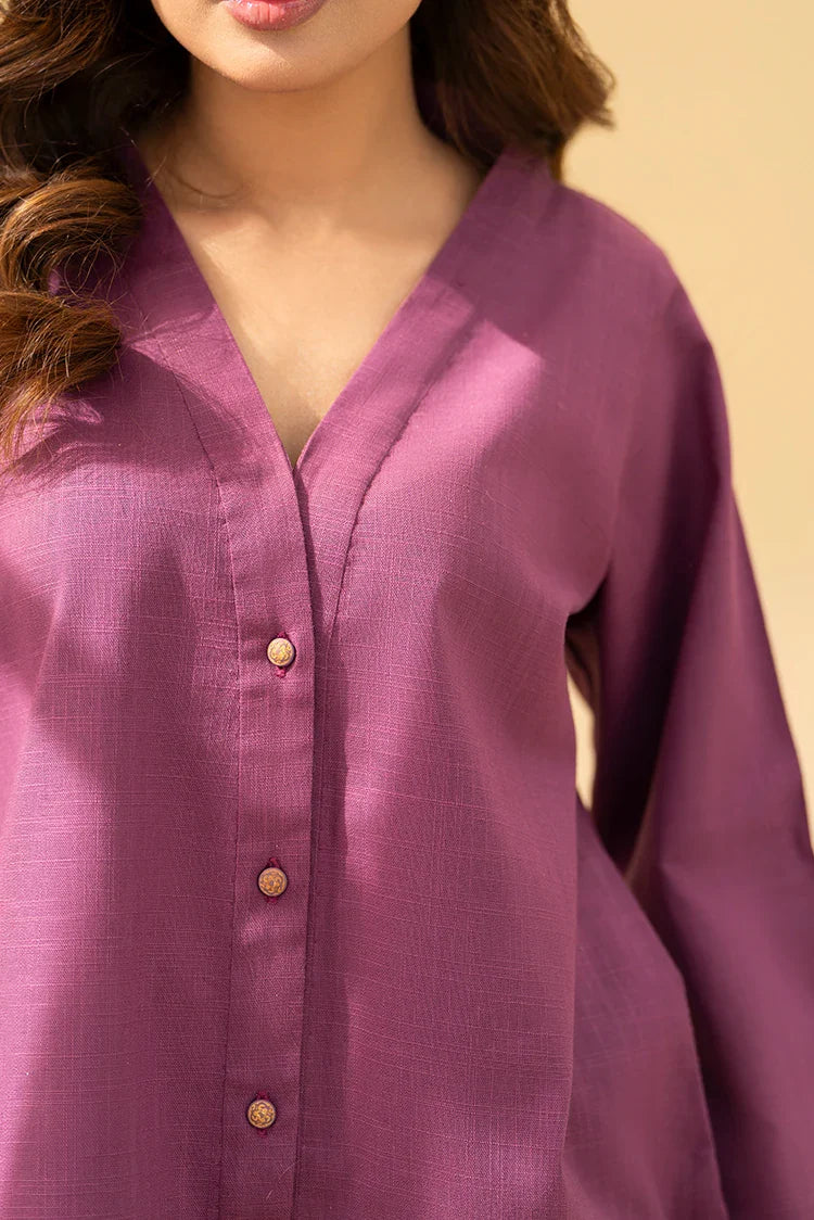 Picture of Zarlay - Khaddar Co-ord Set - Purple - Available at Raja Sahib