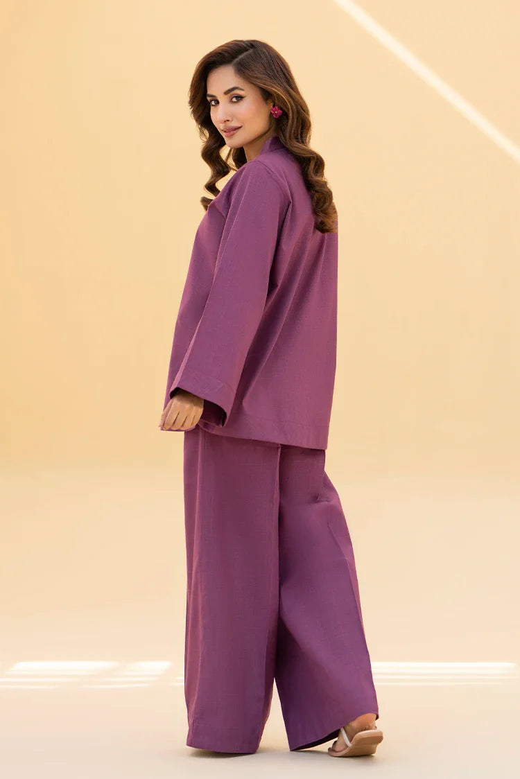 Picture of Zarlay - Khaddar Co-ord Set - Purple - Available at Raja Sahib