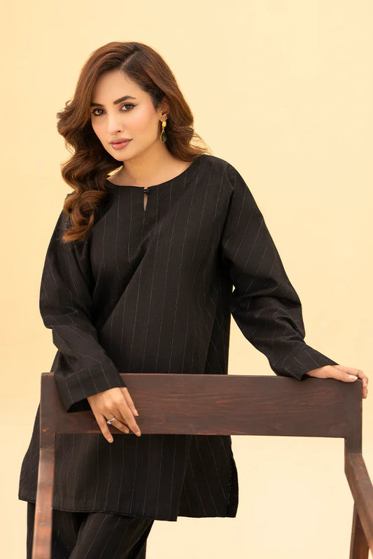 Picture of Zarlay - Khaddar Co-ord Set - Black - Available at Raja Sahib