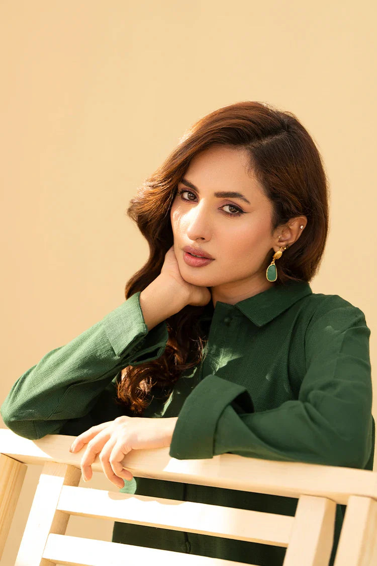 Picture of Zarlay - Khaddar Co-ord Set - Green - Available at Raja Sahib