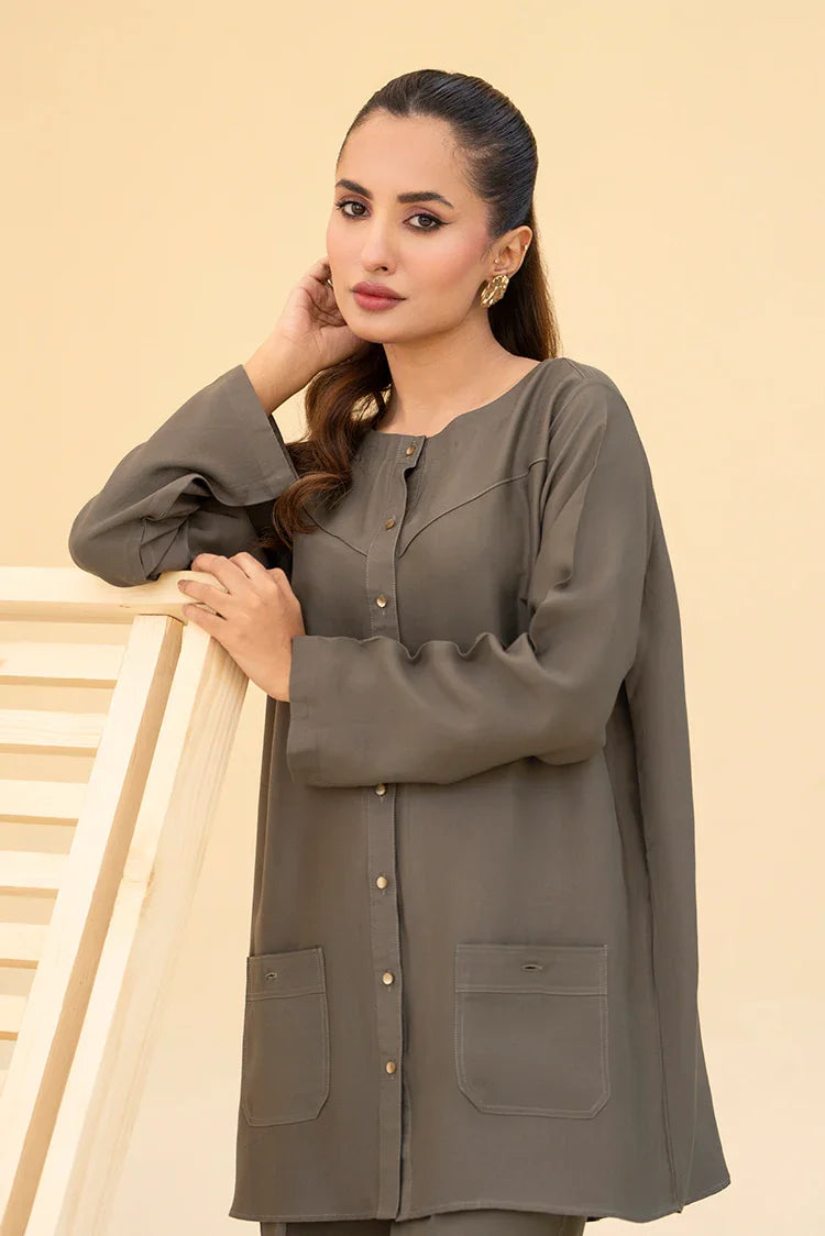 Picture of Zarlay - Olive Cotton Silk - 2 Piece - Available at Raja Sahib