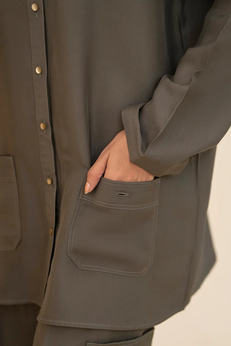 Picture of Zarlay - Olive Cotton Silk - 2 Piece - Available at Raja Sahib