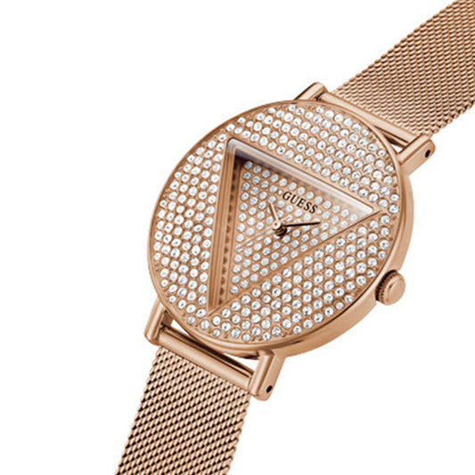 Guess Iconic Rose Gold Mesh Bracelet Rose Gold Dial Quartz Watch for Ladies - GW0477L3
