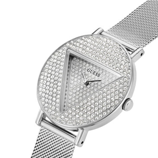 Guess Iconic Silver Mesh Bracelet Silver Dial Quartz Watch for Ladies - GW0477L1
