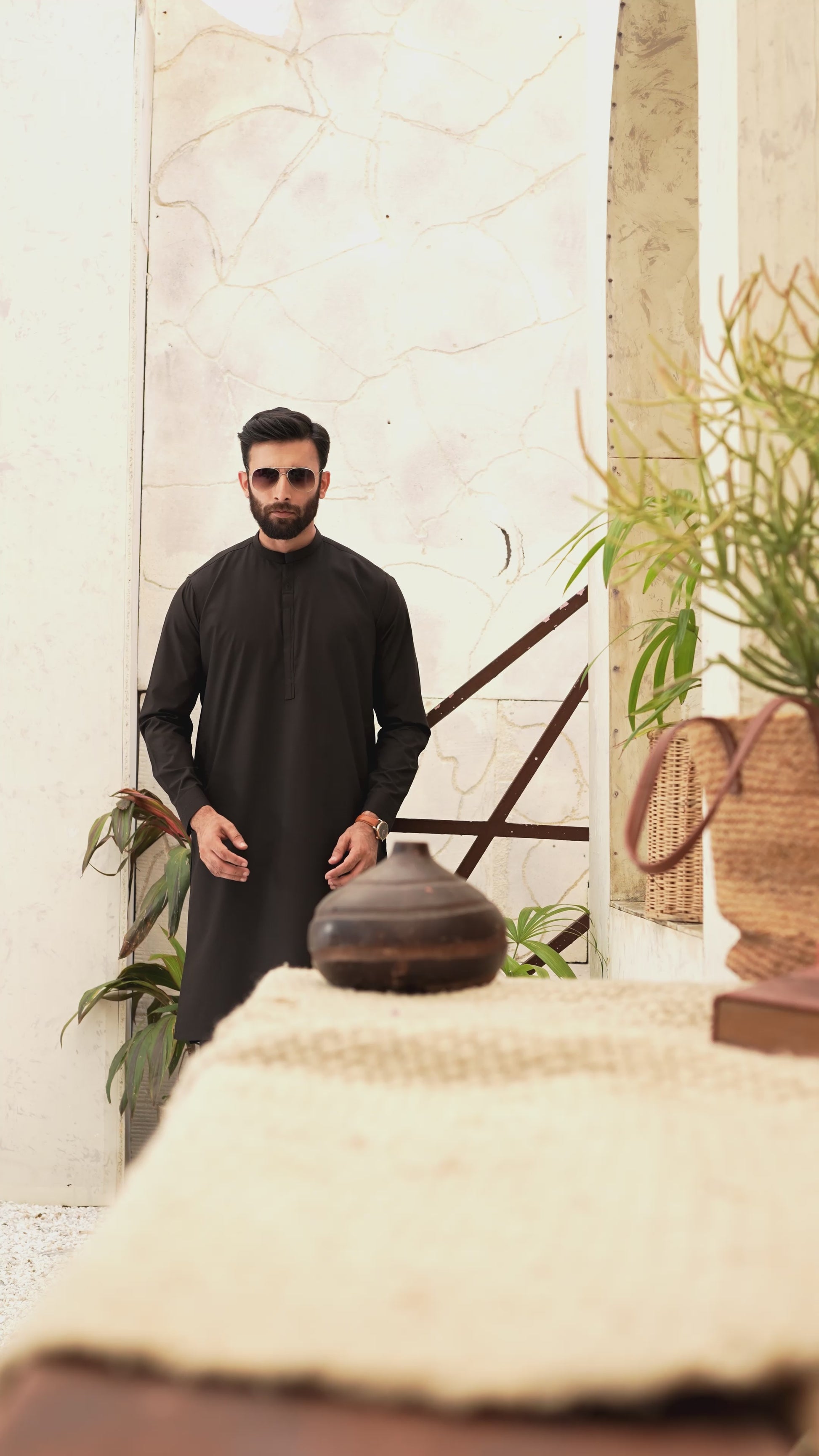 Picture of Black Pearl - Wash & Wear | Dark Brown Ban Shalwar Kameez - Available at Raja Sahib