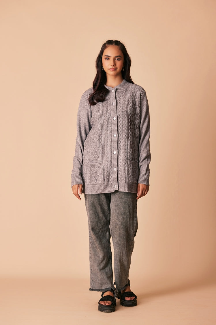 Picture of Ellena - Round Neck Cardigan Sweater - Available at Raja Sahib