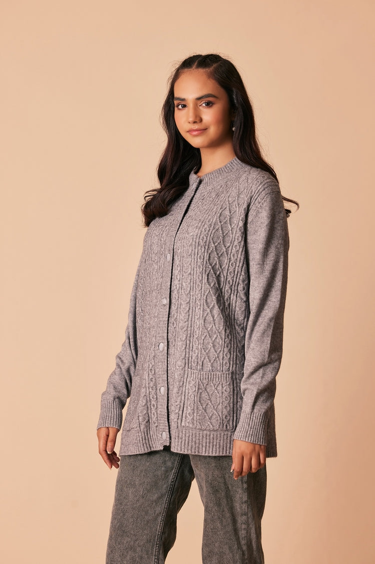 Picture of Ellena - Round Neck Cardigan Sweater - Available at Raja Sahib